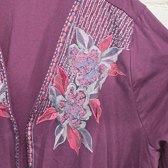 Soft Surroundings Dark Berry Playa Embroidered Jacket Open Beaded Womens 2X NWT - Picture 7 of 14